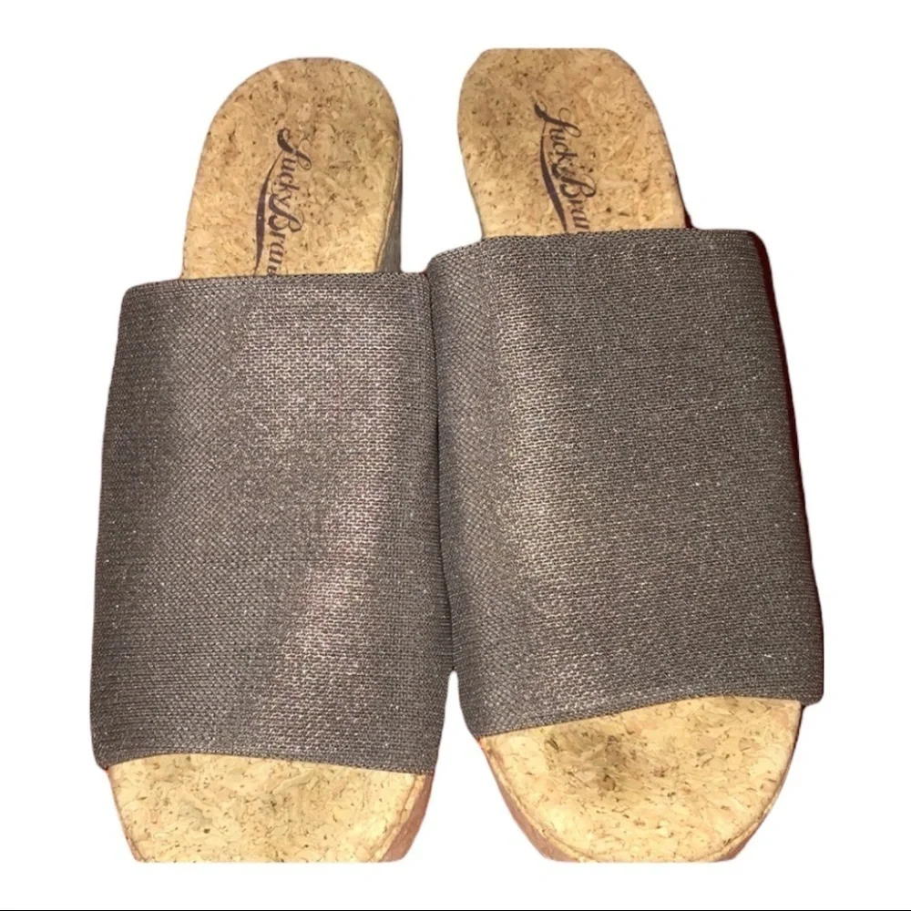 Lucky Brand Cork Wedged Heel Slide Sandals Women’s Brown Open-Toe Mule 6M